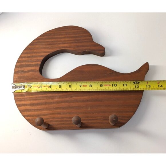 Vintage Handmade Wooden Duck Goose Wall Mounted Hanging Rack 3 Pegs 13x11 - Picture 4 of 5